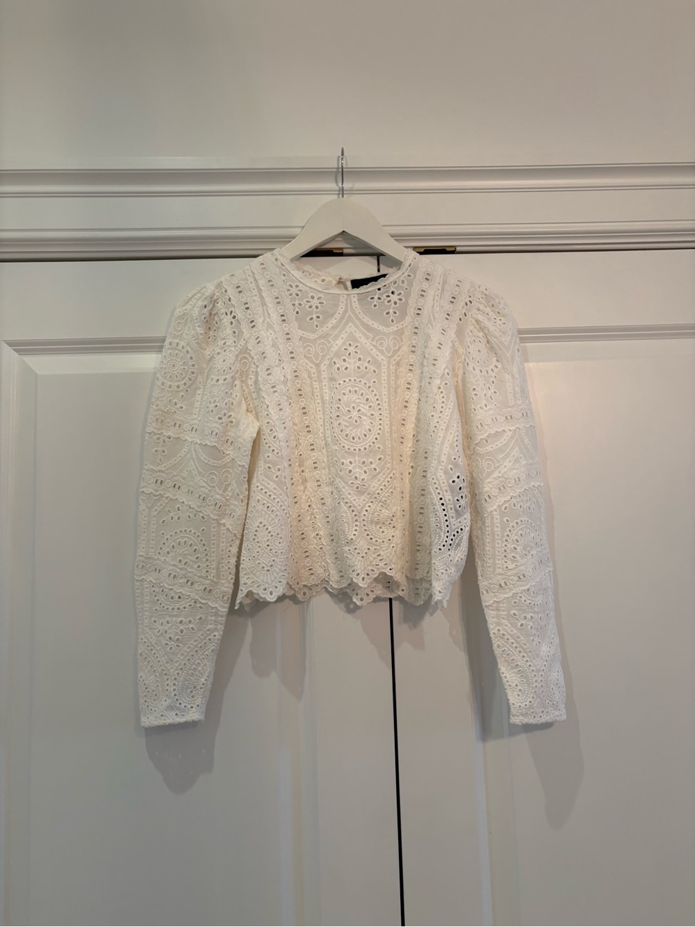 The Kooples White Eyelet Lace Long-Sleeve Top